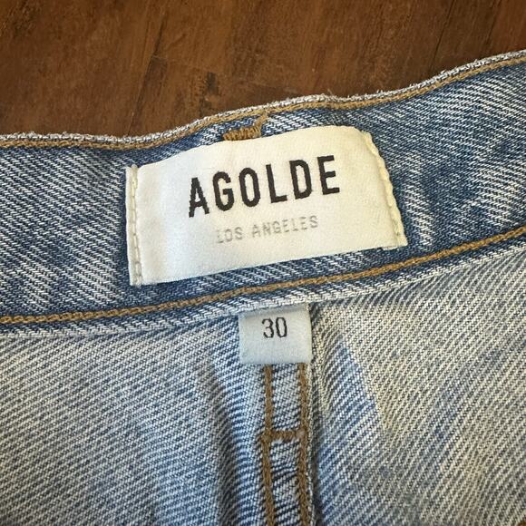 AGOLDE Stella Jean Shorts Blue Denim High Rise Frayed Distressed - Picture 9 of 12